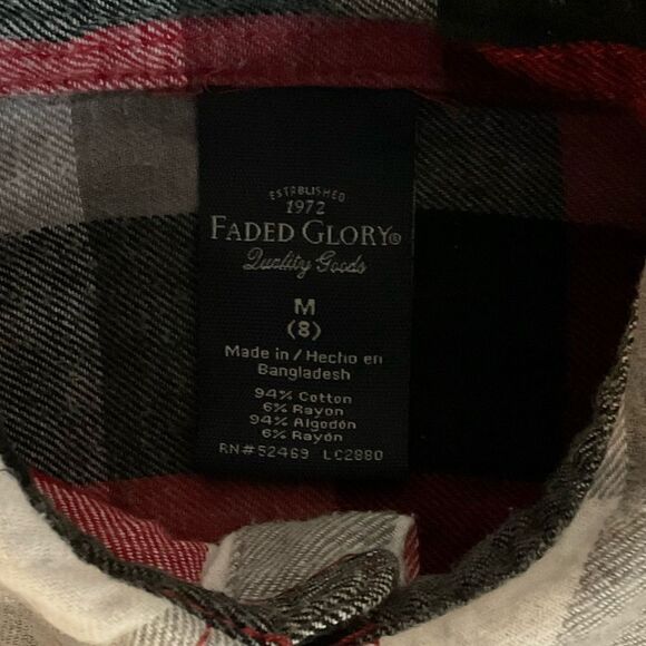 Faded Glory Flannel Plaid Button Down Long Sleeve Boys Youth Tee Shirt - Picture 3 of 3